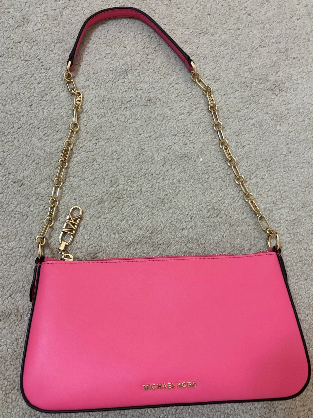 Michael Kors Hot Pink Leather Shoulder Bag with Gold Chain